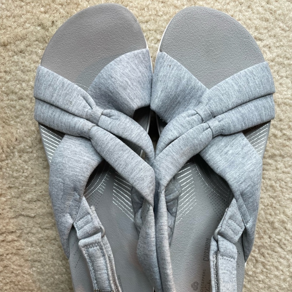 Clark grey sandals. 2” wedge heel. 9 1/2